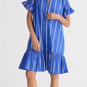 J Crew Amelia Blue Striped Ruffle Sleeve Dress